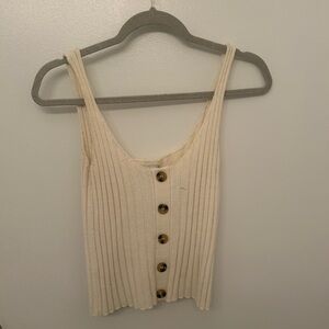 Cream Button-Down Ribbed Tank Top